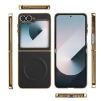 Ốp Lưng Mạ Vàng Da Cao Cấp Cho Samsung Z Flip 6 5G Galaxy ZFlip 5 4 3 Vỏ Cứng Từ Tính Sang Trọng