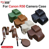 Ốp Lưng Máy Ảnh Túi Da PU Vỏ Bảo Vệ Cho Canon EOS R50 RP M10 Có Chân Máy Vít Mông Mở Dây Đeo Vai Túi Pin