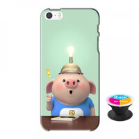 Ốp lưng nhựa dẻo dành cho iPhone 5S tặng popsocket in logo iCase - in hình Heo Con Chăm Học