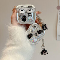 Ốp Lưng Nơ Ngôi Sao Mèo Đen Mạ Điện Cho Apple Airpods 1 2 3 Pro Hàn Quốc Lông Vũ Bluetooth Tai Nghe Có Mặt Dây Chuyền Trái Tim