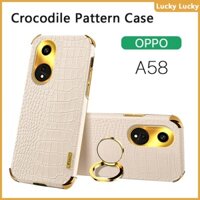ốp lưng OPPO A58 A78 A17 A57 A77s A16 A16K A76  A96 A15  A15s A55 A54 A54s Họa Tiết Cá Sấu Giá đỡ vòng đeo tay PU Cover Máy ảnh bảo vệ toàn diện Mạ vàng Mảnh khảnh cảm xúc tuyệt vời Chống vân tay tản nhiệt lót