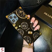 Ốp lưng Oppo A79 5G A98 A78 A57 A77s A77 A96 A76 A17 A95 A74 A55 A16 A54 A93 A53 A15 A52 A9 A31 Đồng hồ màu đen thời trang sang trọng Vỏ mềm điện thoại vuông có giá đỡ nhẫn