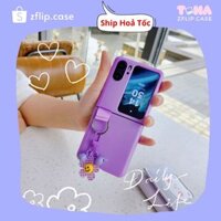Ốp Lưng OPPO Find N2 Flip Tím Ring Kèm Móc Hoa Tím Xinh Xắn, Dễ Thương