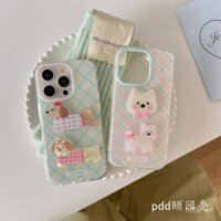 Ốp lưng phong cách Hàn Quốc và Nhật Bản, chần bông 3D hình mèo và chó, tương thích với iPhone 14 Pro Max, chống sốc 15, chống sốc 13, lỗ lớn 12, ốp mềm T52M