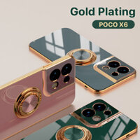 ốp lưng POCO X6 X5 Pro 5G mạ vàng Chống Sốc Mềm Giá Đỡ Nhẫn Giá Đỡ Xoay 360 Độ Lấp Lánh Giá Đỡ Điện Thoại Mỏng Camera Mềm Có Vỏ Bảo Vệ