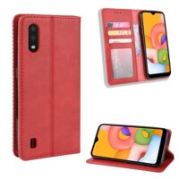 Ốp lưng Samsung Galaxy A01 Vintage Flip Cover Vỏ ví từ tính Vỏ da PU Giá đỡ thẻ