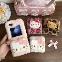 Ốp lưng Samsung Galaxy Z Flip 6 Flip5 Plus Ốp lưng lông hoạt hình dễ thương họa tiết da báo hello Kitty Ốp lưng Samsung Galaxy Z Flip 3 Flip4 Vỏ sáng tạo điện thoại