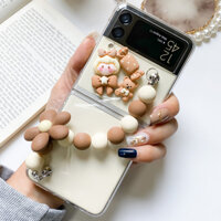 Ốp Lưng Samsung Galaxy Z Flip 4 / Z Flip 3 Trong Suốt Gấu Nâu Kèm Dây Cầm Tay - BUM STORE GALAXY CASE