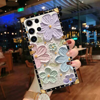 Ốp lưng Samsung S25 Ultra S24 S23 S22 S21 S20 S10 S9 S8 Plus Note20 Note10 + Tranh sơn dầu thời trang Họa tiết hoa Vỏ điện thoại chống sốc vuông