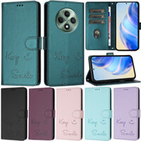 Ốp Lưng Sang Trọng Cho Oppo Reno 12F 12 Pro 11F 11 Pro Realme 13 Pro Plus 5G GT 6 6T 5G C67 C61 C63 C65 12 Plus 5G Retro Smile Wallet Card Bao Da Mềm Flip Stand Cover