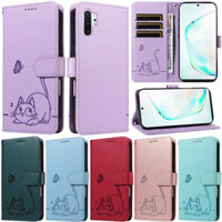 Ốp Lưng Sang Trọng Cho Samsung Galaxy S20 FE Note 20 Ultra Note 10 + S20 Plus S10 Plus S9 Plus S8 Plus S7 Edge S20 + S10 + S9 + S8 + Note 9 Ví Mèo Vỏ Lật Da PU Mềm