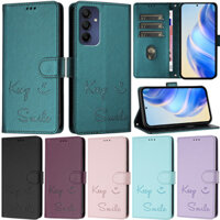 Ốp Lưng Sang Trọng Cho Samsung Galaxy A05s M54 M14 5G A24 A14 A13 A22 5G A12 M35 A32 4G F14 A22 M13 4G A05 M12 F12 M13 5G Retro Smile Wallet Card Bao Da Mềm Flip Stand Cover