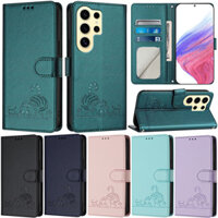 Ốp Lưng Sang Trọng Cho Samsung Galaxy S25 Ultra S25 + S24 Ultra S23 FE S23 Plus S22 Ultra S24 Plus S21 Ultra S23 Khe Cắm Thẻ Ví Mèo Siêu Dễ Thương Bao Da Mềm Flip Stand Cover