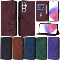 Ốp Lưng Sang Trọng Cho Samsung Galaxy M54 M34 M14 5G A04S A13 M13 5G S21 FE 5G S20 FE J6 Plus J4 Plus A8 A6 A7 2018 S6 Edge Matte Tam Giác Ví Thẻ Da Mềm Flip Stand Cover