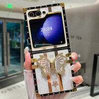 Ốp lưng sang trọng cho Samsung Z Flip 6 5 4 3, họa tiết vỏ mạ 3D, giá đỡ hình bướm kim cương, ốp lưng gập, màu sắc chống sốc, vỏ cứng