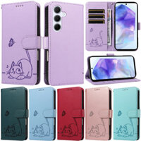 Ốp Lưng Sang Trọng Cho Samsung Galaxy A56 A36 A26 A16 A06 A55 A35 A54 A34 A24 A53 A73 A33 A23 5G Note 8 S25 edge Ví Mèo Mềm Da PU Khe Cắm Thẻ Da Bảo Vệ Da Flip Stand Cover