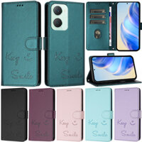 Ốp Lưng Sang Trọng Cho Vivo Y17S Y28 4G Y03 Y18 V29E Y38 5G V30 Lite V40 SE Y19S X100S V30e Y76 5G Y17 Y15 Y12 Retro Smile Wallet Card Bao Da Mềm Flip Stand Cover