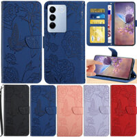 Ốp Lưng Sang Trọng Cho Vivo Y03 Y18 Y02 4G Y78 + V40 SE Y35 Y22 Y02S Y16 Y55 Y75 Y52 Y72 Y20 Y11S V27 V25 V23 V21 Hoa Bướm Ví Da PU Mềm Flip Stand Cover