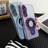 Ốp lưng sang trọng Honor 90 Lite Mạ điện Vỏ điện thoại di động Vỏ mềm chống rơi viền bao gồm tất cả các cạnh có giá đỡ từ tính bằng kim loại tròn