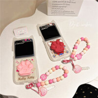 Ốp lưng tai mèo mềm Samsung Galaxy Z Flip 6 Flip5 hoạt hình dễ thương Móng vuốt mèo nơ hello Kitty với khung dây xích Ốp lưng Samsung Galaxy Z Flip 3 Flip4 Vỏ sáng tạo điện thoại