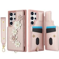 Ốp lưng thời trang Samsung Galaxy S22 S23 S24 Plus Ultra S23FE Vỏ điện thoại hoa có dây đeo tay