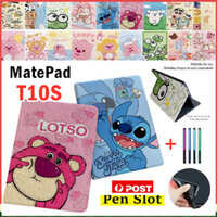Ốp Lưng Thông Minh Hoạt Hình Dễ Thương Cho Huawei MatePad T10S T10 AGS3-L09 / AGS3-W09 AGR-L09 AGR-W09 Khe Cắm Bút Trẻ Em Dâu Gấu Hải Ly Khâu Da PU Chống Sốc Flip Cover