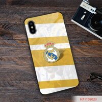ỐP LƯNG TRÁNG GƯƠNG KÍNH CƯỜNG LỰC IPHONE, SAMSUNG CÂU LẠC BỘ BÓNG ĐÁ REAL MÀU VÀNG TRẮNG