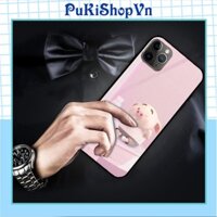 ỐP LƯNG TRÁNG GƯƠNG KÍNH CƯỜNG LỰC IPHONE, SAMSUNG ĐÁNG YÊU HEO MÀU HỒNG - PUKISHOPVN