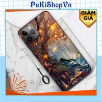 ỐP LƯNG TRÁNG GƯƠNG KÍNH CƯỜNG LỰC IPHONE, SAMSUNG CÂY CỔ THỤ ÁNH ĐÈN - PUKISHOPVN