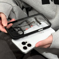 Ốp lưng trong suốt bằng kim loại 3D chéo Acrylic cho iPhone 16 15 14 13 12 Pro Max Đinh tán kim loại Thiết kế phủ sóng toàn diện Vỏ chống rơi