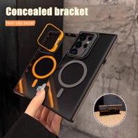 Ốp lưng từ tính gắn ống kính kim loại trong suốt sang trọng cho Samsung S23 S24 S25 S22 Ultra S23 Plus S24 Plus S25 Plus Vỏ cứng chống trượt