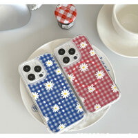 Ốp lưng từ tính họa tiết ca rô & hoa tương thích cho iPhone 16 15 14 13 12 pro max plus S25 s24 s23 ultra mini