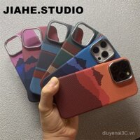 Ốp lưng từ tính Mountain Peak Grid tương thích với iPhone 15 Pro Max, kết cấu sợi carbon, chống sốc 16, chống sốc 13, lỗ lớn 14, kết cấu Kevlar 12, lỗ lớn 11 DP71