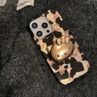 Ốp lưng tương thích cho iPhone 16 16Pro 16Promax 15 promax 15Pro 14 13 14promax golden black leopard print in hình con báo đen vàng Vỏ IMD đôi có giá đỡ mèo con