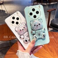 Ốp lưng VIVO X100 Pro IQOO 12 Y17s Y27s V29 V29e 5G 4G Sáng tạo mới Vỏ điện thoại hoạt hình dễ thương mạ Vỏ mềm chống rơi có giá đỡ gấu cát lún 2024
