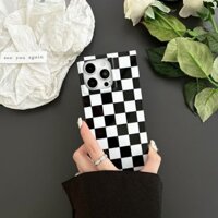 Ốp Lưng Vuông Lưới Cờ Trắng Đen Cho iPhone 16 Pro Max 15 Pro Max 13 14 Pro Max 12 Pro Max Bảo Vệ Toàn Diện Vỏ Điện Thoại