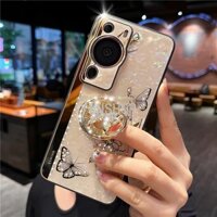 Ốp Lưng YYN Cho Huawei P60 Pro P50 Pro P40 Pro Vỏ Thời Trang Mới Họa Tiết Hoa Bướm Kim Cương Giả Nhẫn Đứng Ốp Lưng Điện Thoại Vỏ Cứng