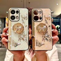 Ốp Lưng YYN Cho OPPO Reno 13 Pro 5G Reno13 Vỏ Thời Trang Mới Họa Tiết Hoa Bướm Kim Cương Giả Nhẫn Đứng Ốp Lưng Điện Thoại Vỏ Cứng