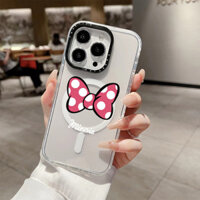 Ốp sạc từ tính không dây Minnie Wave Point Bowknot dễ thương cho IPhone 11 14 15 Pro Max 12 13 Pro Max Cover 14 PLUS 15 PLUS Silicone mềm trong suốt Vỏ chống sốc