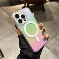 Ốp sạc từ tính không dây Rainbow Gradient cho iPhone 15 14 13 12 Pro MAX 11 14 Plus cạnh thẳng trong suốt Ốp điện thoại trong suốt cho iPhone