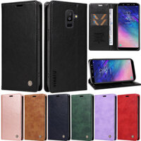 Ốp Sang Trọng Cho Samsung Galaxy S25 Edge A6 Plus 2018 M35 A8 A7 2018 M15 5G J8 2018 S22 M55 5G C55 F15 Retro Ví Sách Da Mềm Thẻ Lật Nam Châm Da Bảo Vệ Bao Da