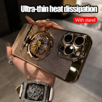 Ốp tản nhiệt mạ điện sang trọng có giá đỡ con quay hồi chuyển Ốp điện thoại cho iPhone 11 12 13 14 15 Pro Max 7 8Plus X XR XSMAX iPhone 14 Plus Vỏ điện thoại siêu mỏng có bảo vệ màng ống kính