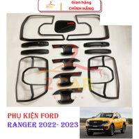Ốp tay nắm, hõm cửa, tay mở cốp, ốp đèn pha, đèn hậu, nắp xăng Ford Ranger 2022 - 2023-2024 nhựa đen cao cấp
