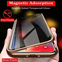 Ốp từ tính kính cường lực bảo mật cho iPhone 11 12 13 14 15 pro max XS max XR X 7 8 14 plus Nam châm chống nhìn trộm Ốp lưng kim loại