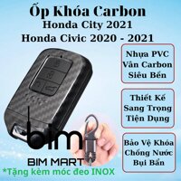 Ốp Vân Carbon Lót Silicon Bọc Bảo Vệ Chìa Khóa Xe Honda City 2021, Civic 2020 - 2021  Tặng kèm móc đeo INOX