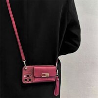 Ốp Ví Cho IPhone 16 15 12 13 14 11 Pro X XR XS Max 6 6S 7 8 Plus 13 Mini Khe Cắm Sang Trọng Vỏ Thẻ Có Ví Đựng Tiền Xu Dây Đeo Vỏ Điện Thoại Silicon Mềm