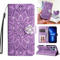 Ốp Ví Hướng Dương Cho OPPO A5 A3 A3X A60 A40 A80 Reno 13 12 13F 12F Pro Reno13 5G Kim Cương Ngôi Sao Nữ Lật Da Chân Đế Vỏ Điện Thoại