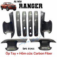Ốp viền đèn Ốp tay cửa Ốp chén cửa nẹp viền pha hậu xe Ford Ranger 2023-2026 Carbon