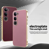 Ốp YJD Cho Vivo V40 Lite Thanh Lịch Màu Trơn Da Siêu Mỏng Mạ Điện Cạnh Chống Sốc Ốp Lưng Điện Thoại