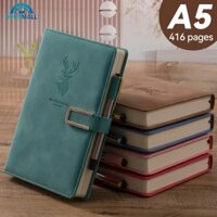 Openmall 416 trang giấy A5 Da giả dày dành cho doanh nhân Sổ tay từ tính có bút H9X2